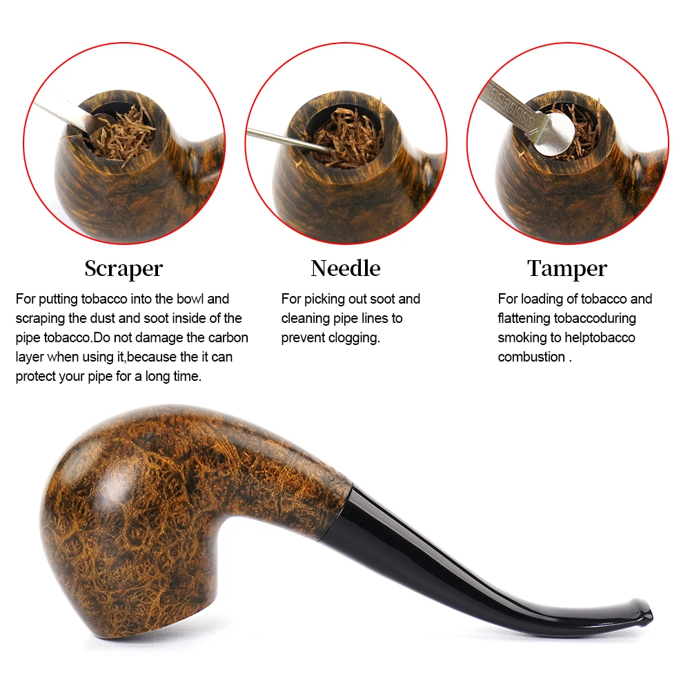 Briar wood Smoke Pipe curved handle 9mm Carbon filter Multi-color optional handmade tobacco pipe with a set of cleaning tools