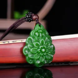 Chinese Natural Green Jade Sun Flower Pendant Necklace Hand-carved Charm Jadeite Jewelry Fashion Amulet Gifts for Women Men