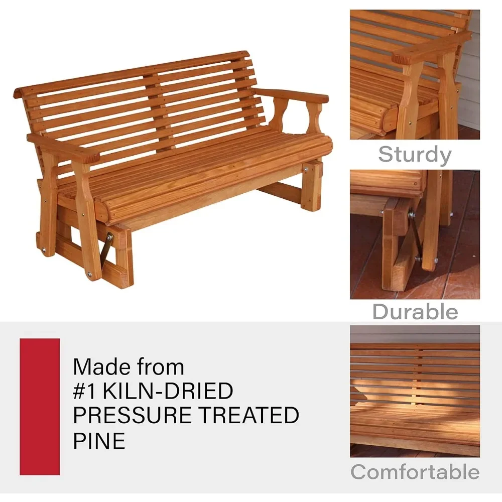 Heavy Duty Porch Glider, Roll Back, pressão tratada, 4 pés, Cedro Stain, 800 Lb, 27 "D x 30" W x 34 "H