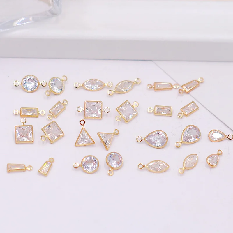 20Pcs Gold Color Zircon Inlaid Charms Pendants Multiple Geometric Shapes DIY Jewelry Making Accessories For Necklace Earrings