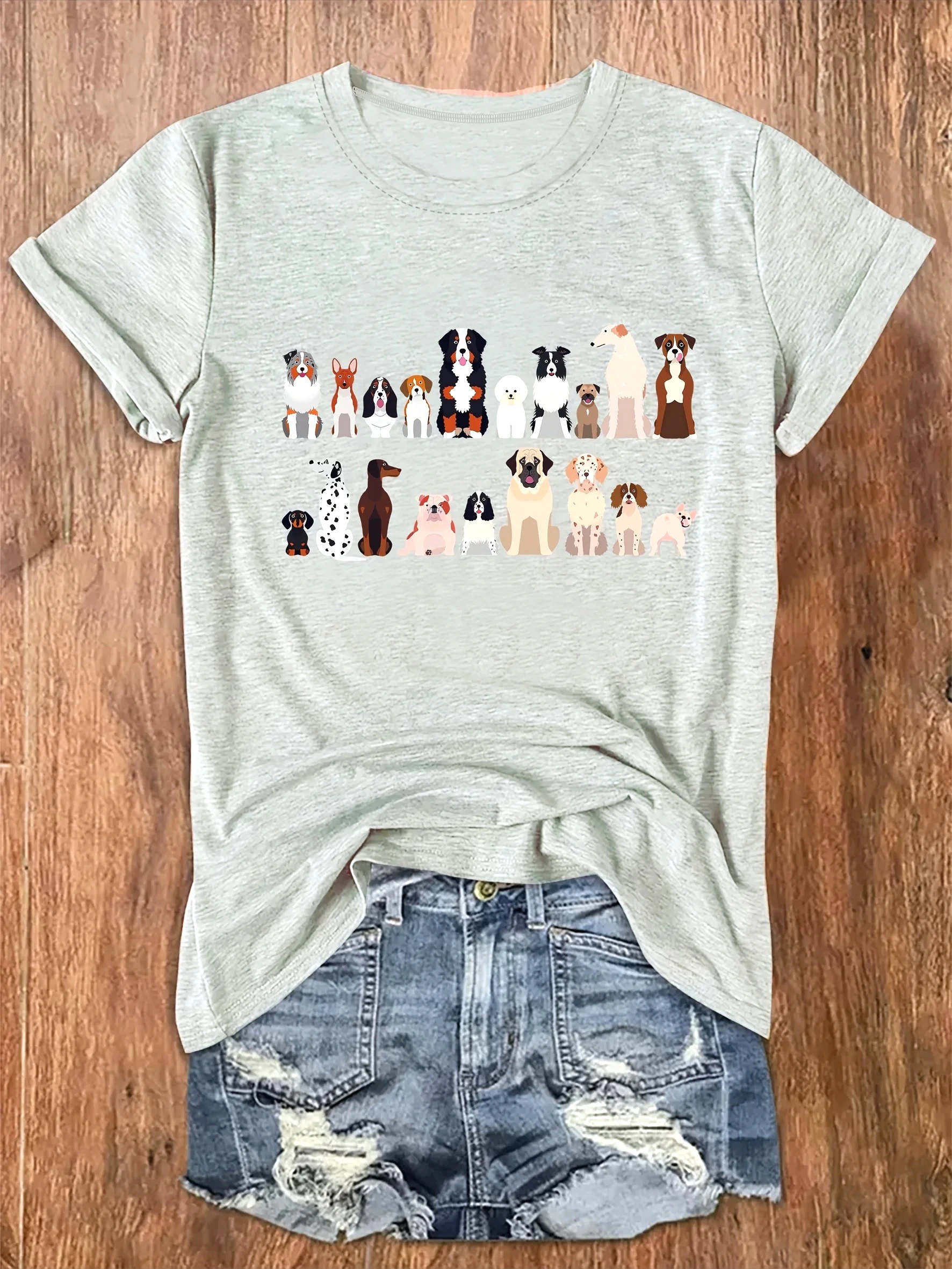 Cute Dog Breed Collage Women's Tee Pet Lover Casual Top Woman White Short Sleeve O-neck T-shirts Aesthetic Y2k Summer Clothes