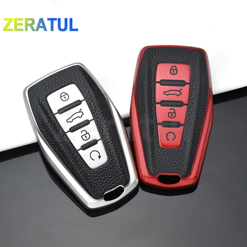 TPU Leather Car Key Case Cover Auto Shell Fob  For Geely Coolray 2019 - 2020 Atlas Boyue NL3 Emgrand X7 EX7 SUV GT GC9 Borui