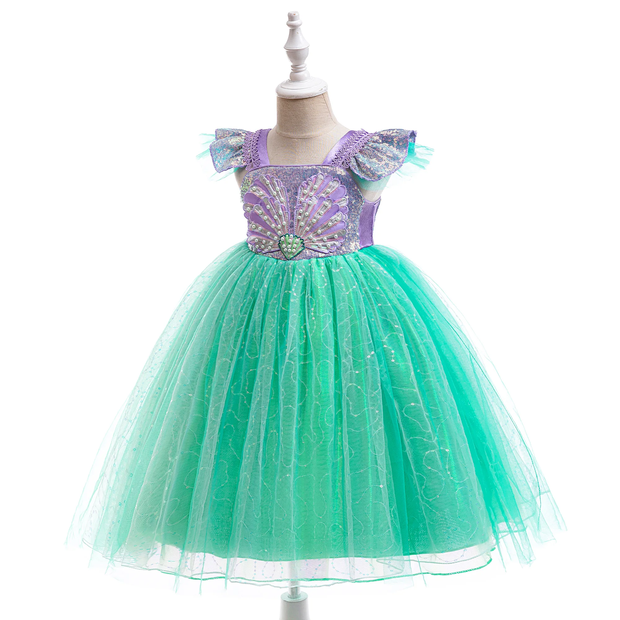 Kleines Meerjungfrau Ariel Geburtstagskleid für Mädchen, Karneval Cosplay Halloween Kostüm, Party Prinzessinnenkleid, Mädchen Tüll Meerjungfrauen Kinderkleidung – Detail 3