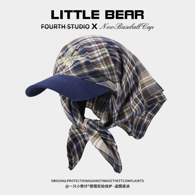 

Japanese Strap-on Plaid Embroidery Strap-on Bandana Hat for Men and Women's Spring and Summer Niche Sunshade Baseball Cap