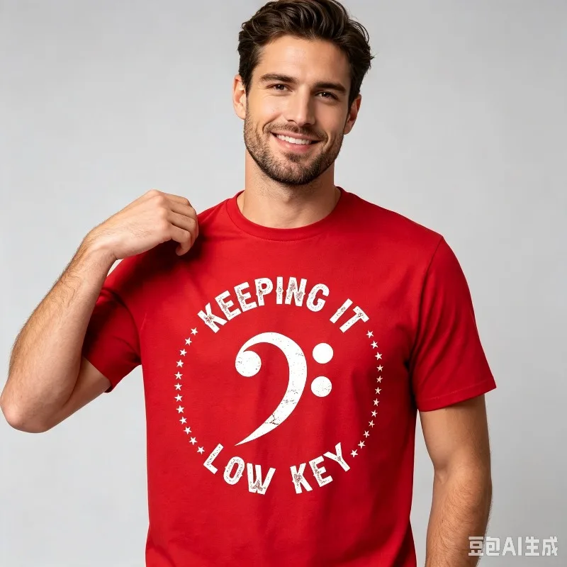 Keeping It Low Key Bass Clef Graphic T-Shirt 100% Cotton Men Music Humor Print Short Sleeve Tee for Musician Gift Wear