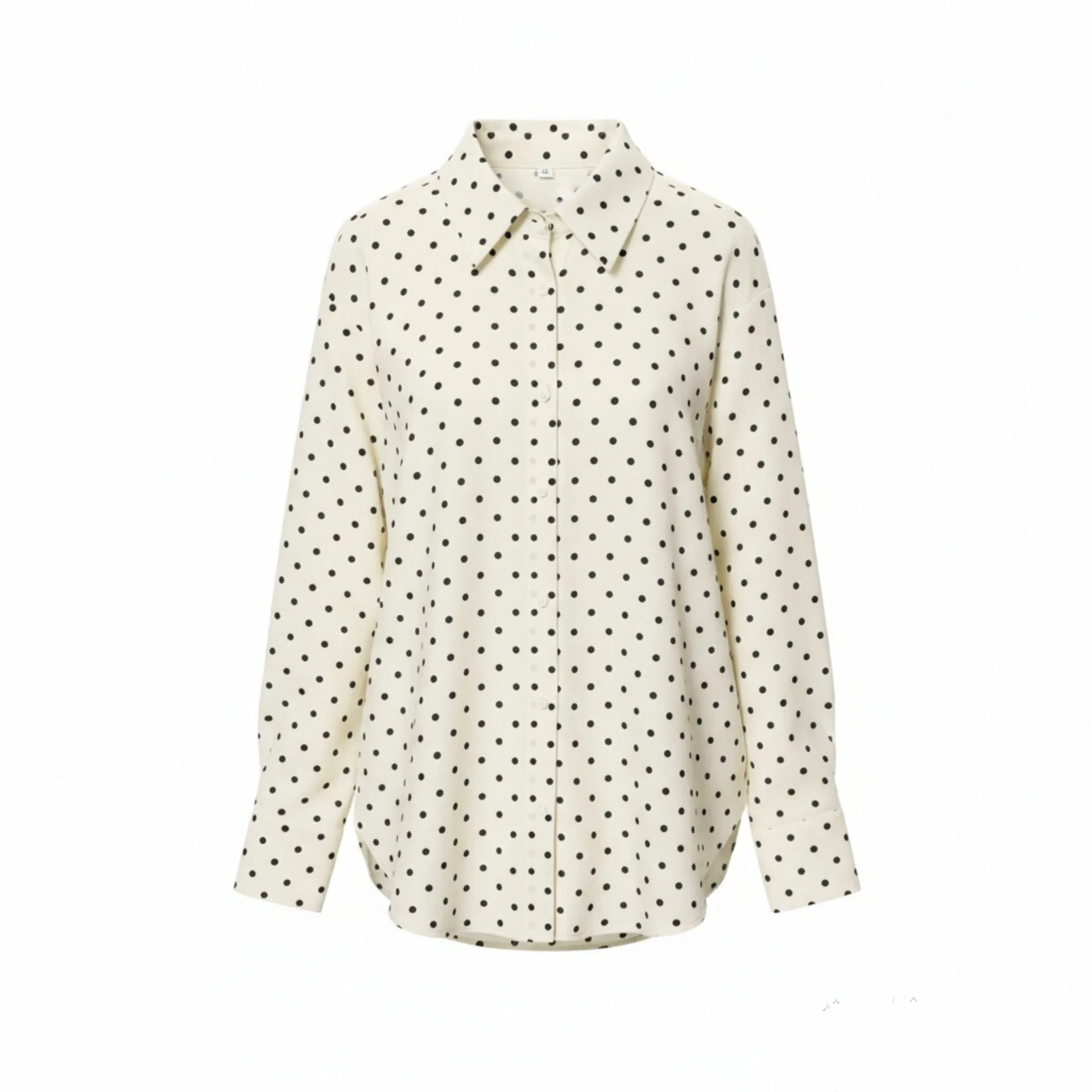 

Новая женская рубашка с отложным воротником и длинным открытым воротником в европейском и американском стиле, с узором в горошек, коллекция Spring Withered