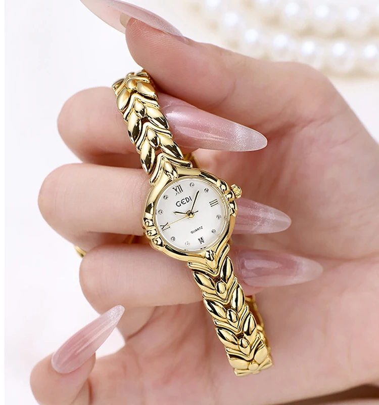 

Женские часы, легкие, роскошные, продвинутые, компактные, нежные, браслет с пшеничными ушками, календарь, кварцевые часы, женские часы, подарок