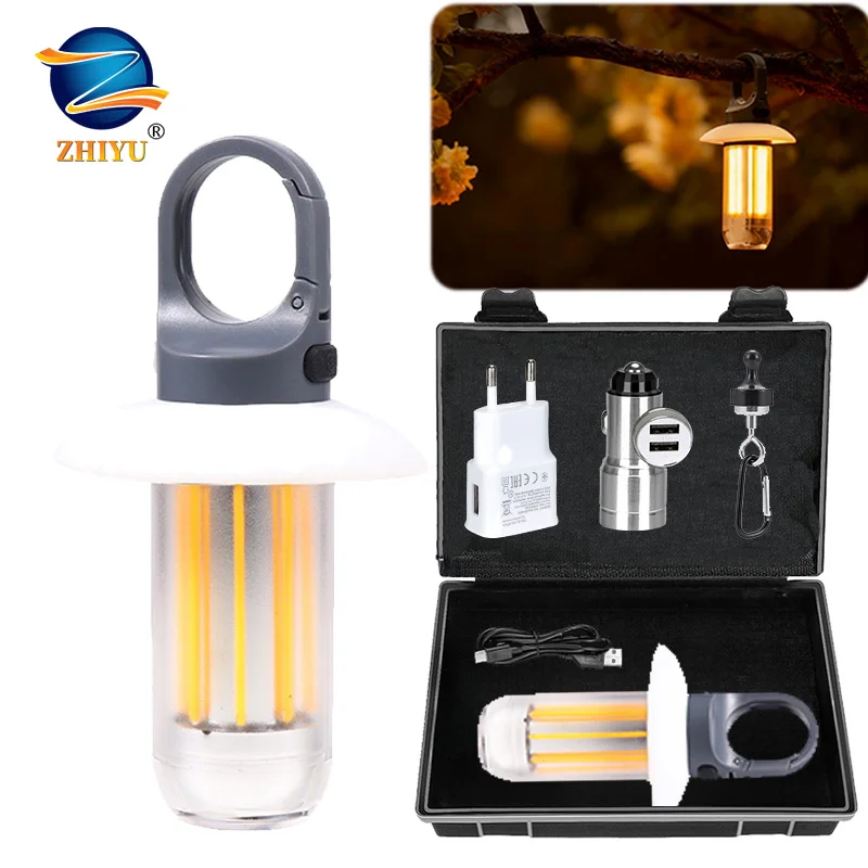 

Powerful LED Flashlight USB Rechargeable 8 Tungsten Filament Camping Lantern Outdoor Portable Hook Tent Lamp Handheld Flashlight