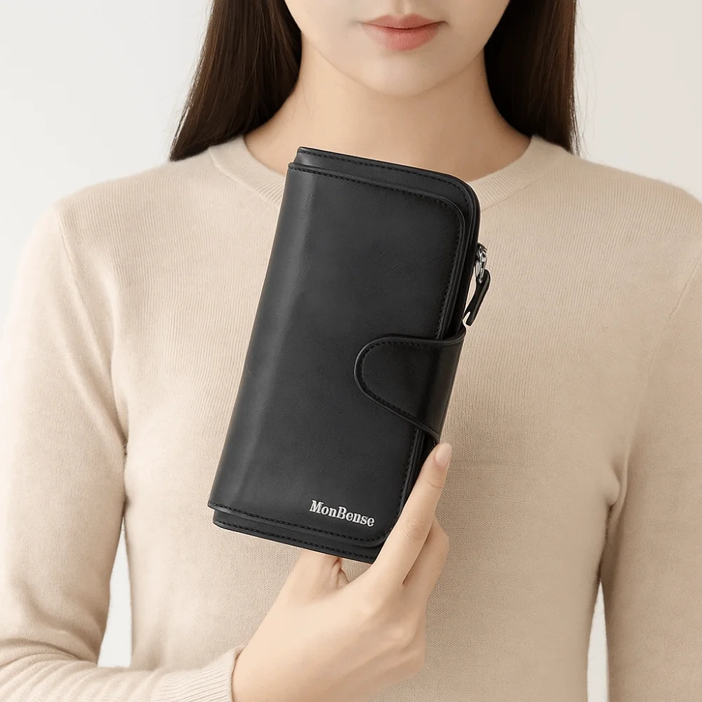 Dompet Panjang Wanita Kapasitas Besar Dompet Kulit PU Warna Solid Multifungsi Tas Clutch Multi Kartu Gaya Korea Wanita