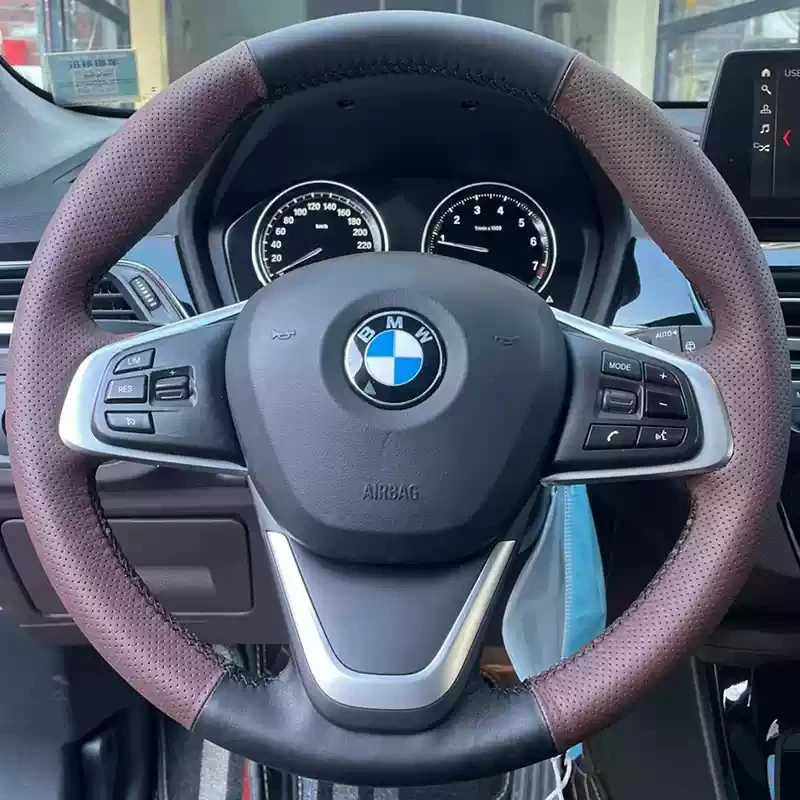 

For 16-23 BMW X1 Steering Wheel Cover Genuine Leather 118i 120i BMW 1 Series Hand-stit Auto Interior Accessories Steering Wrap