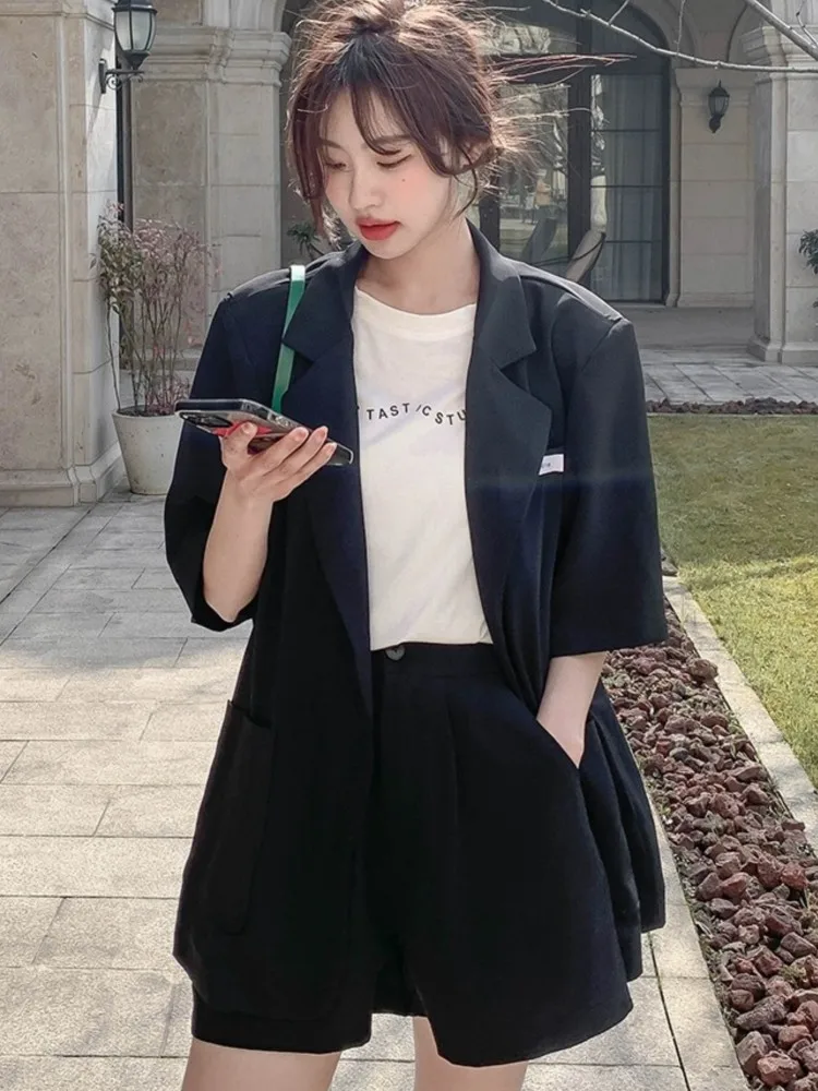 Ensemble de costume deux pièces décontracté à manches courtes pour femmes, léger, de Style coréen, à la mode, minimaliste, Style polyvalent pour les déplacements