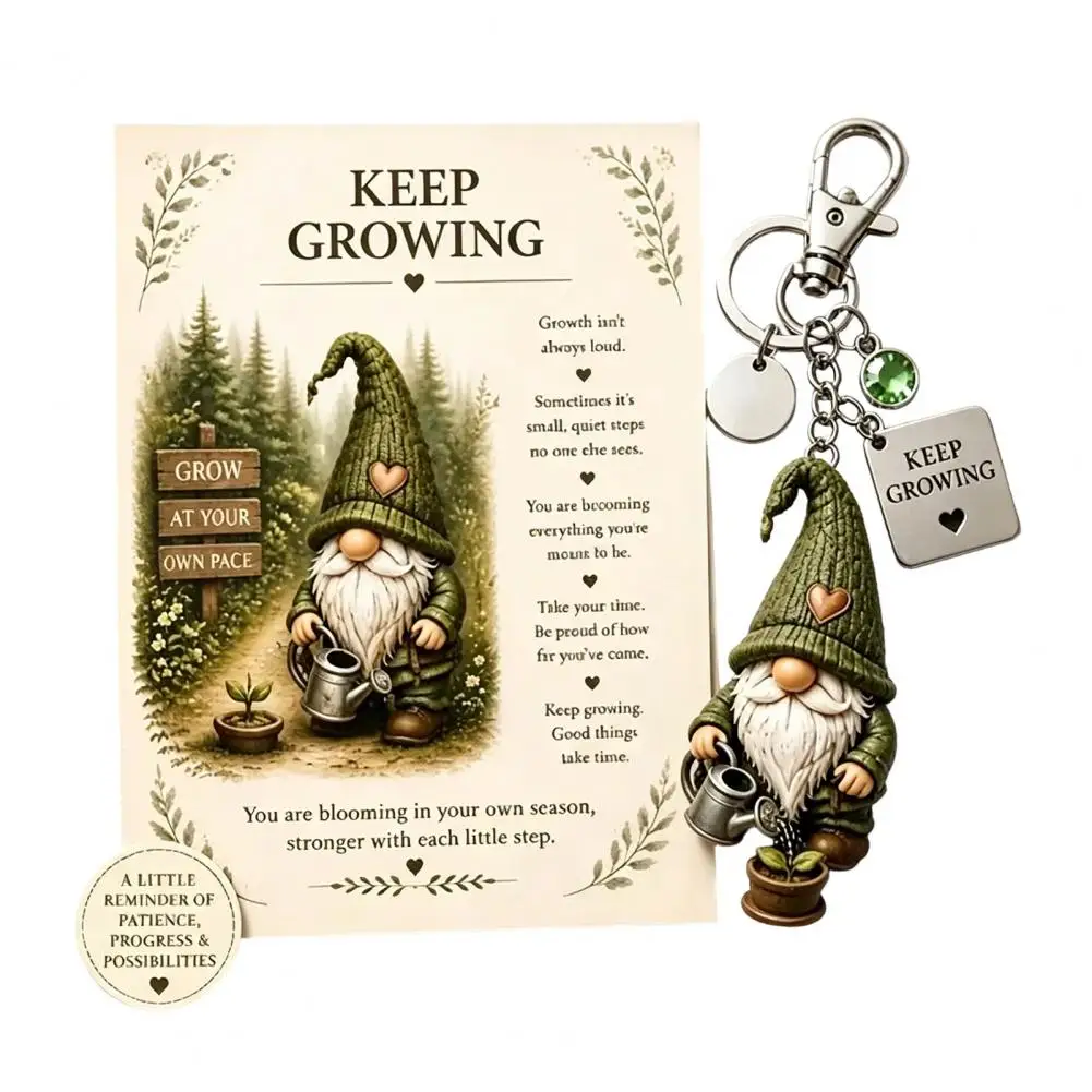 Cartoon Gnome Keychain Backpacks Key Holder Gnome Keychain with Inspirational Card Dwarf Bag Charm for Backpacks for Growth