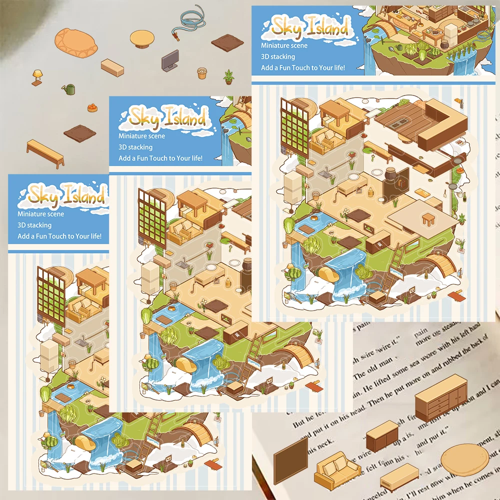 3PCS Sky Lsland 3D Landschaftsbau Miniatur Aufkleber Ästhetische Ästhetische Graffiti Wohnzimmer Dekompression Kaffee Scrapbook Aufkleber