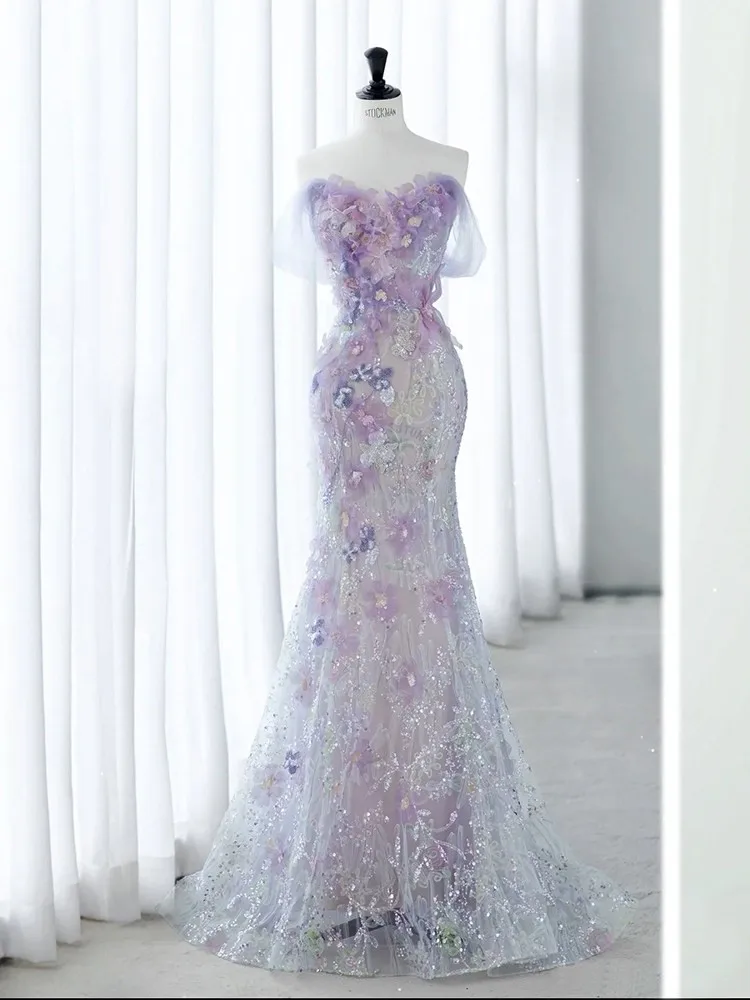 

Purple heavy industry dress light luxury and niche fishtail toasting adult