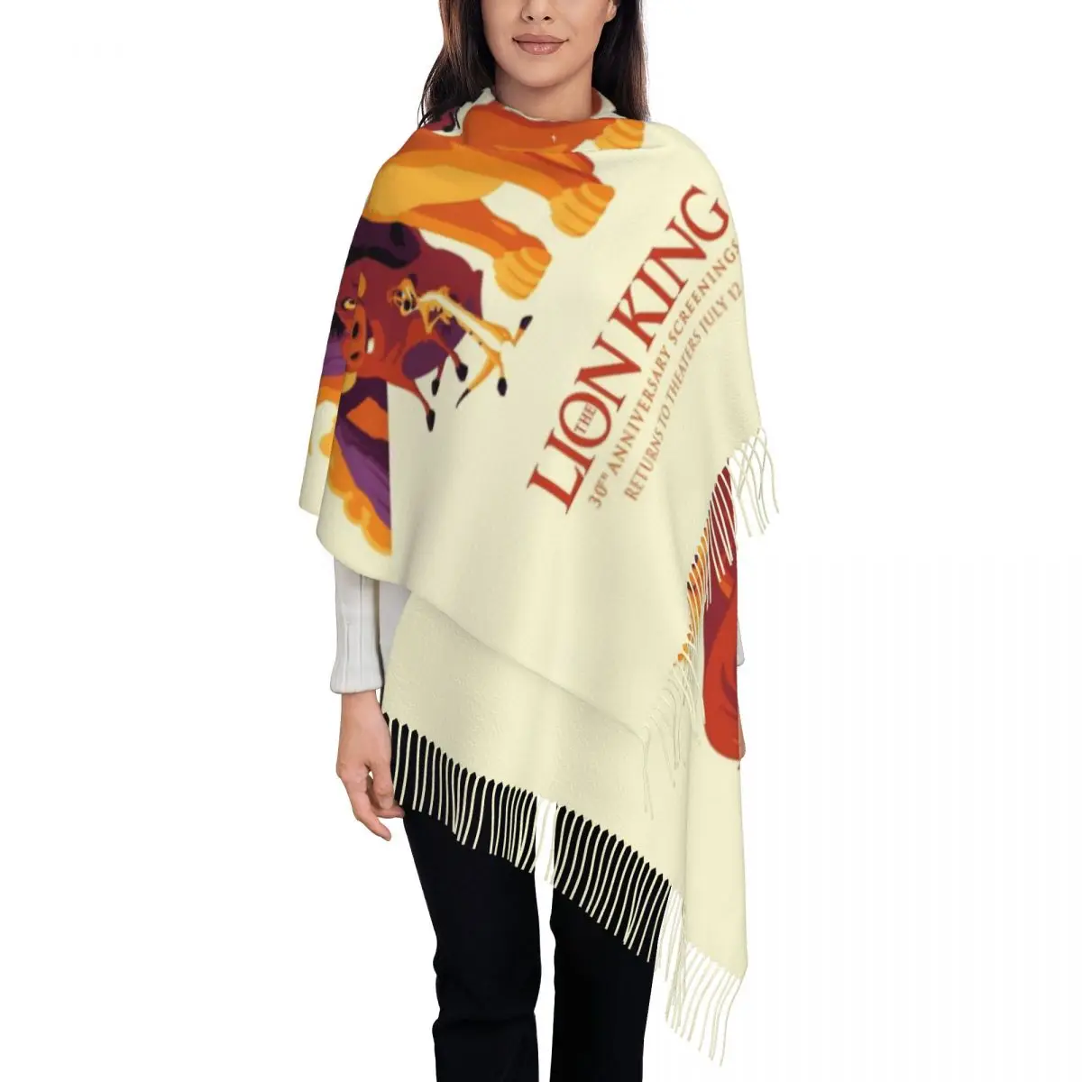 

Женский шарф с героями мультфильмов «Король Лев», длинные зимне-осенние теплые шаль с кисточками, шарфы унисекс