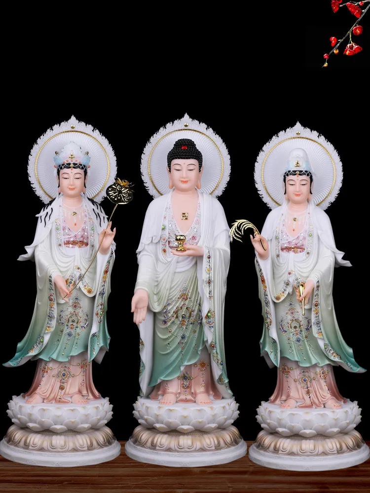 

XL Western Three Saints Buddha statue imitation marble Guanyin Bodhisattva household Amitabha Buddha general trend to stand as