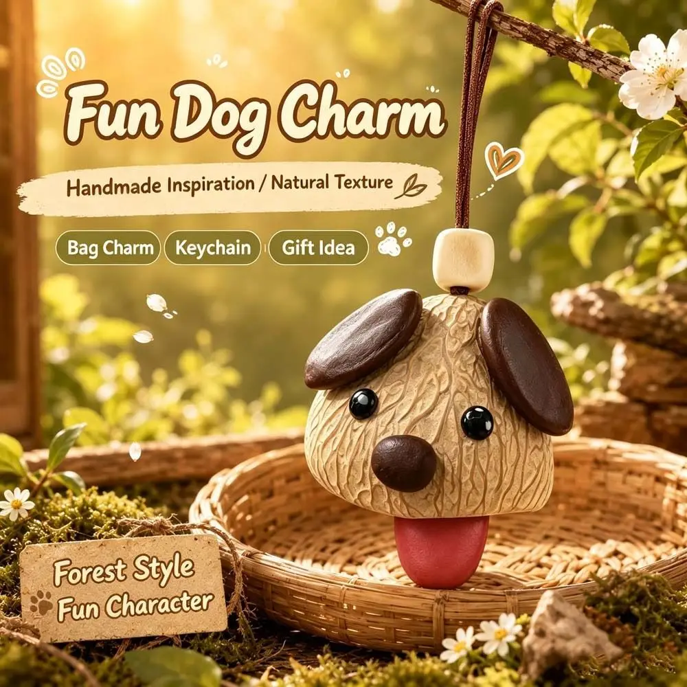 Adjustable Retractable Tongue Fruit Shell Puppy Pendant Handmade Fruit Shell Puppy Sticking Out Tongue Pendant Leather Rope