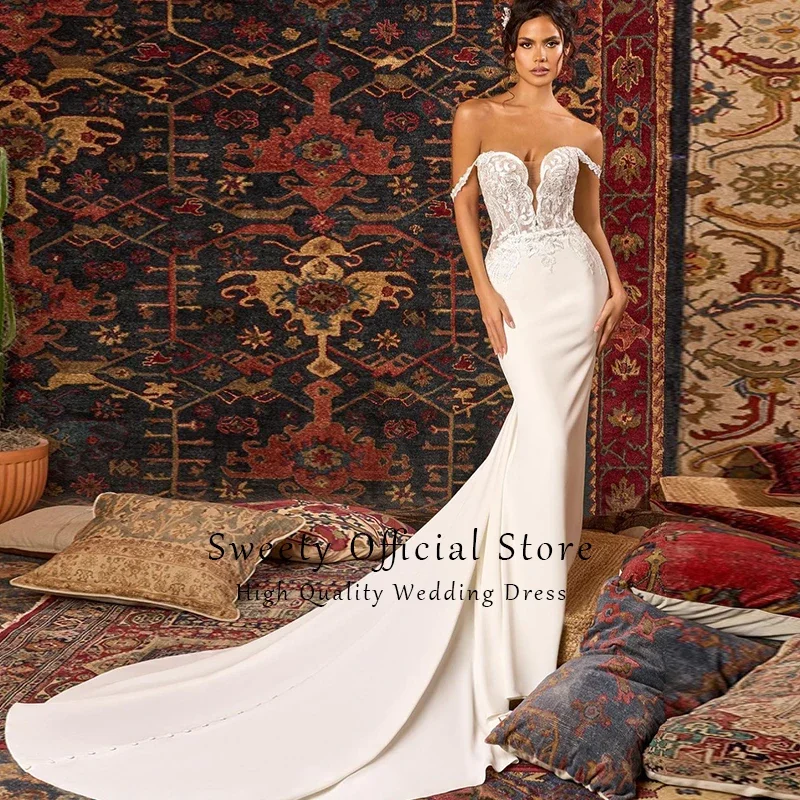 Robe de Mariée Sirène 2 en 1 avec Broderie en Satin, Tenue Dos auxavec Poignées Amovibles