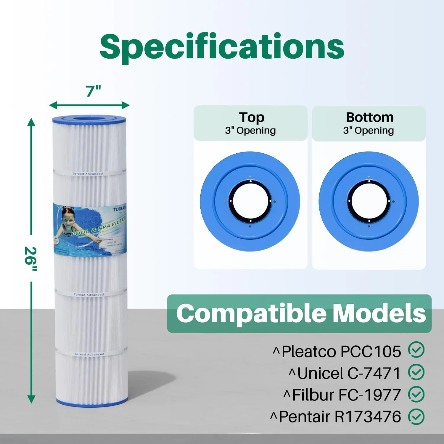 CCP420 Pool Filter Replaces Pentair Clean And Clear Plus 420, PCC105-PAK4, Ultral-A6, Unicel C-7471, R173576, Filbur FC-1977