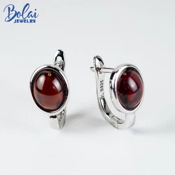 Bolai natural Garnet clasp earrings solid 925 sterling silver cabochon 9*7mm gemstone fine jewelry for women girl earring gift
