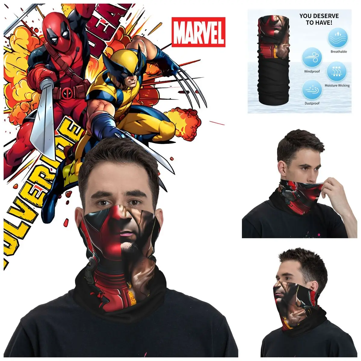 Popular Movies Bandana Neck Gaiter Printed Motorcycle Club Deadpool & Wolverine Wrap Scarf Running Unisex Adult Breathable