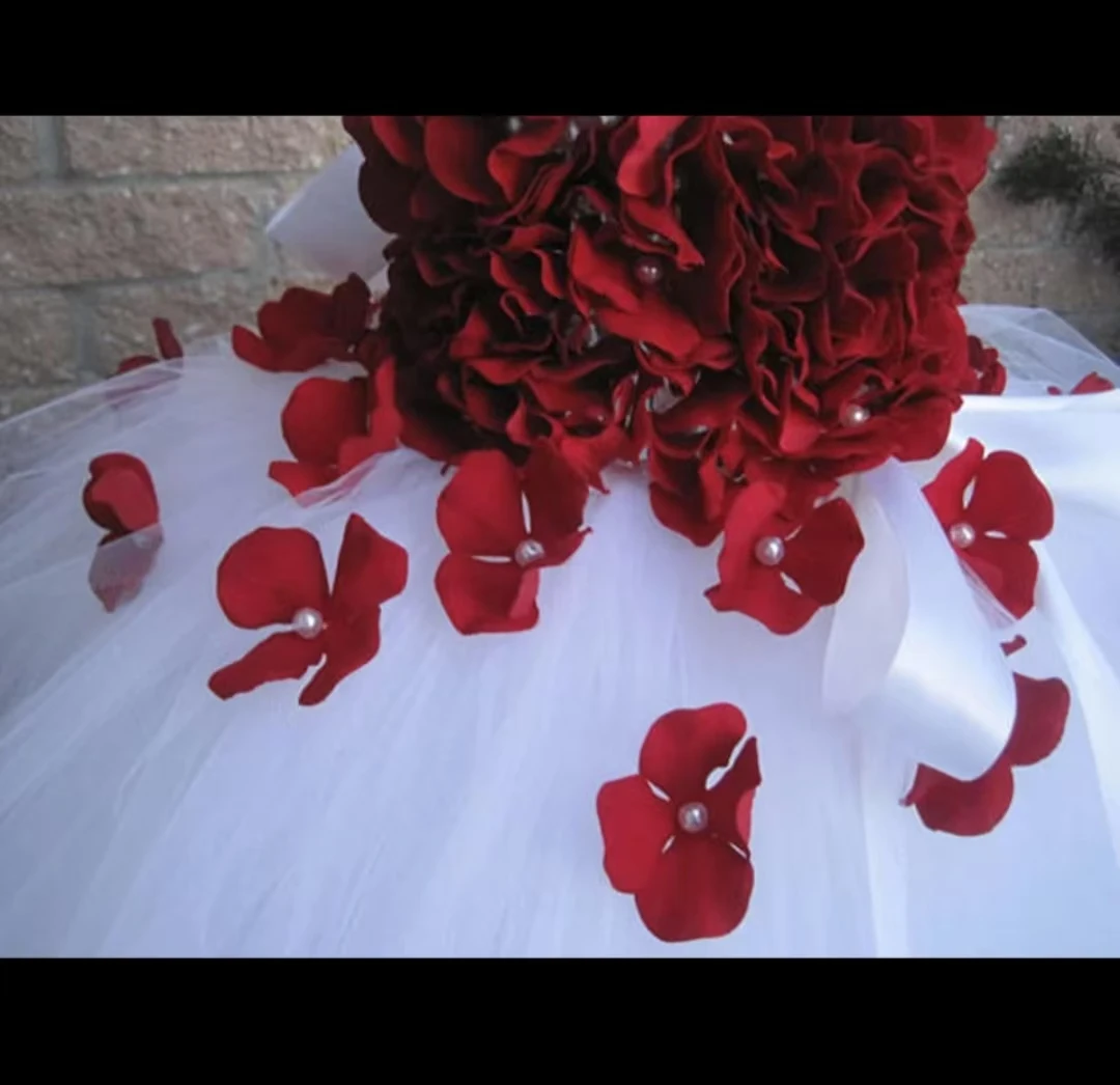 Girls White Tutu Dress Kids Tulle Dress with Red Petals Flower and Ribbon Bow Children Birthday Bridal Wedding Costume Dresses - view 3