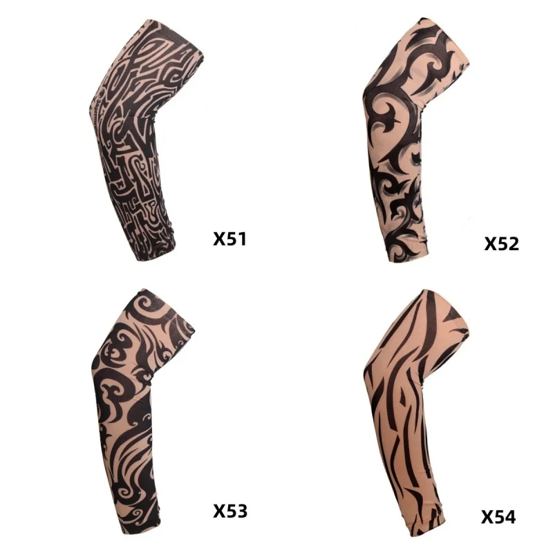 4 pieces New Flower Arm Tattoo Sleeves Seamless Outdoor Riding Sunscreen Arm Sleeves Sun Uv Protection Arm Warmers For Men Women