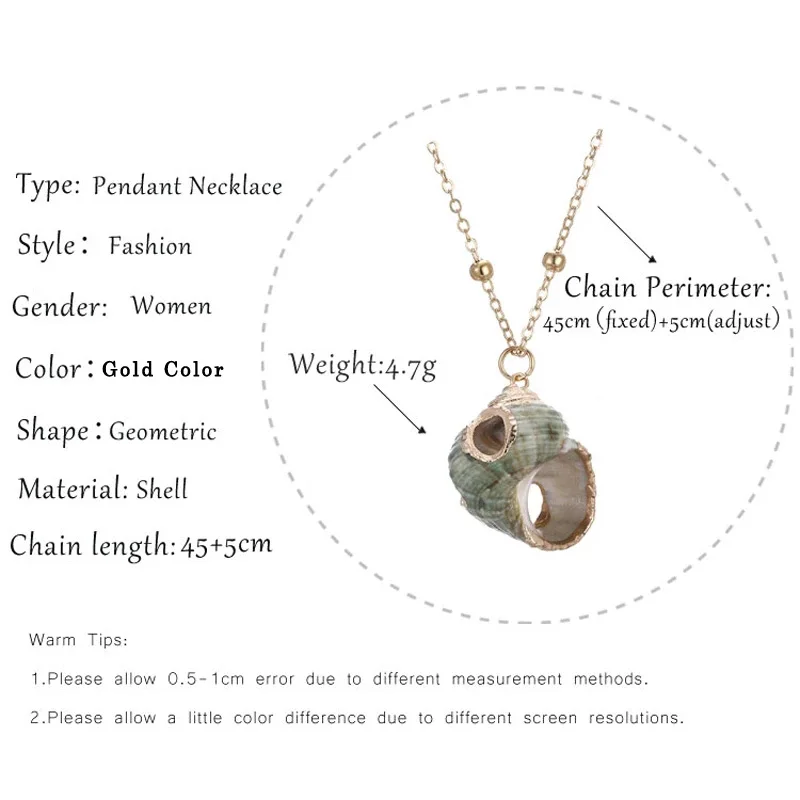 Vintage Fashion Gold Color Chain Necklace Conch Pendant Necklaces For Women Simple Seashell Ocean Beach Jewelry Birthday Gifts