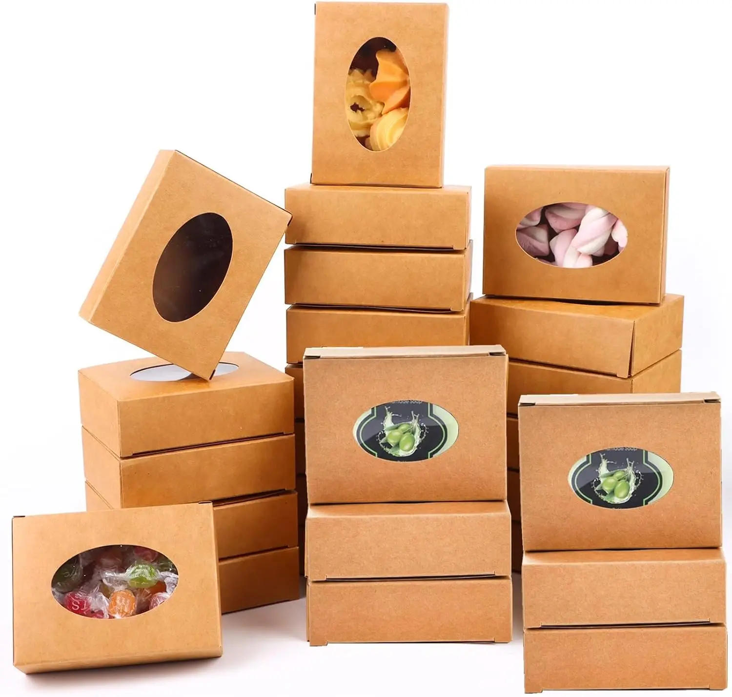 

120 Pack Paper Soap Boxes, Kraft Treat Box with Window, Favor Packaging Boxes for Wedding, Birthday, Party, Homemade Bakery Cand