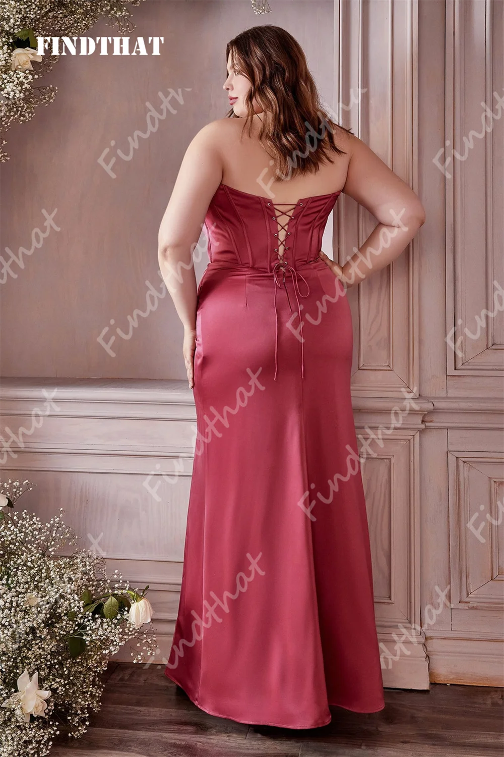 Findthat Off Shoulder Bridesmaid Dress Mermaid Ruched Satin Wedding Guest Dress for Women with Slit Evening Prom Gown Customized