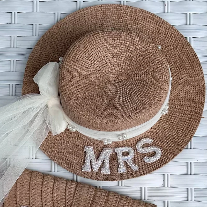 MRS Floppy Sun Hat Summer beach rustic Wedding Bridal Shower Bachelorette hen party decoration honeymoon Just Married Bride gift