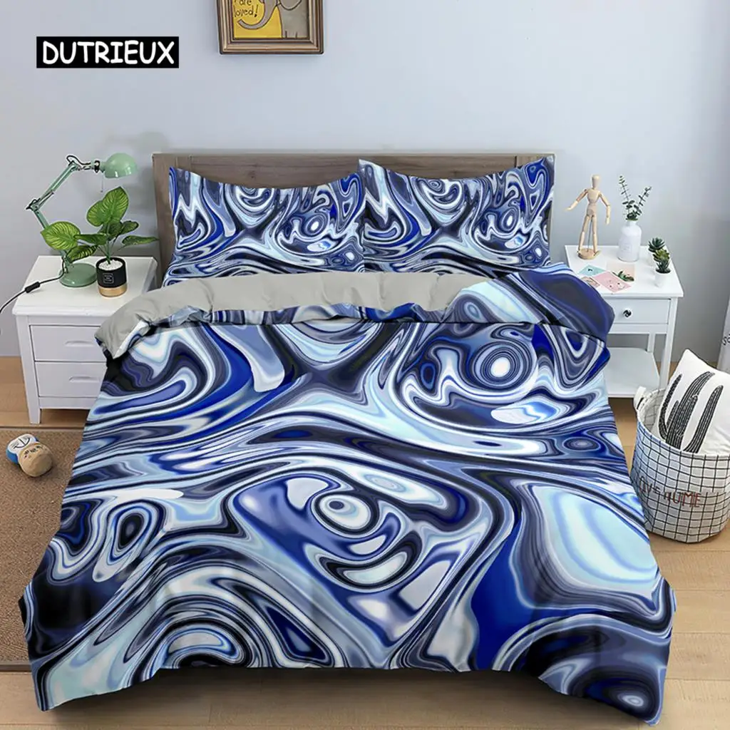 

Abstract Duvet Cover Set King Microfiber Blue Psychedelic Bedding Set 2/3 Pcs Queen Size Warped Space Theme Twin Comforter Cover