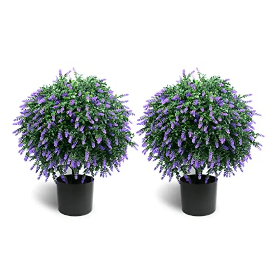 

21.6" Tall Artificial Lavender Topiary Ball Tree Set of 2 Pack Potted Bushes UV Resistant Potted Plants for Indoor Outdoor Home
