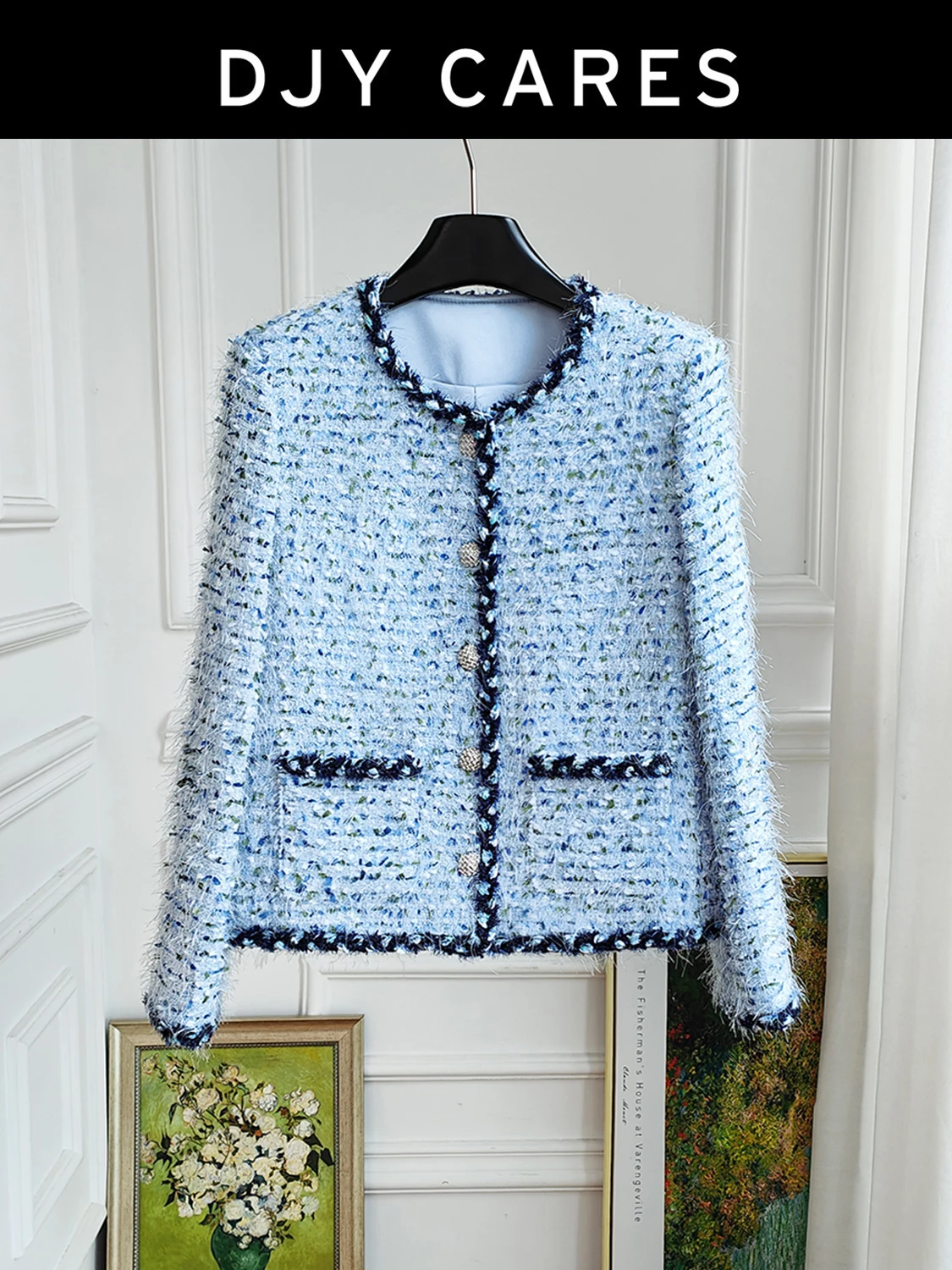 

Новая повседневная легкая роскошная синяя куртка, модный универсальный топ большого размера