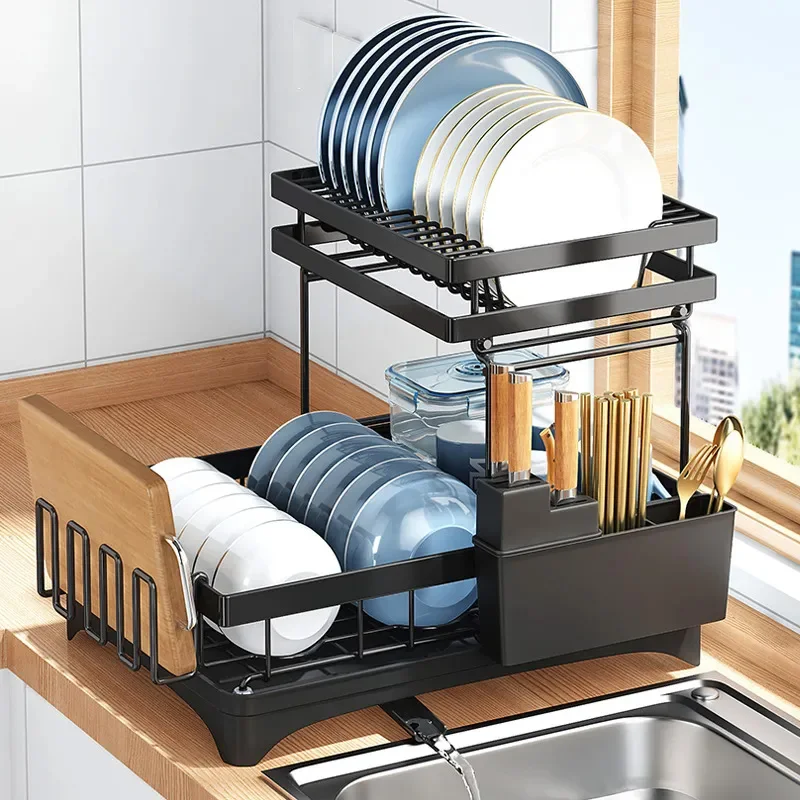 2/3 Layers Kitchen Storage Rack Dish Bowl Drainer Storage Rack for Chopsticks Knife Fork Water Cup Kitchen Counter Organizer