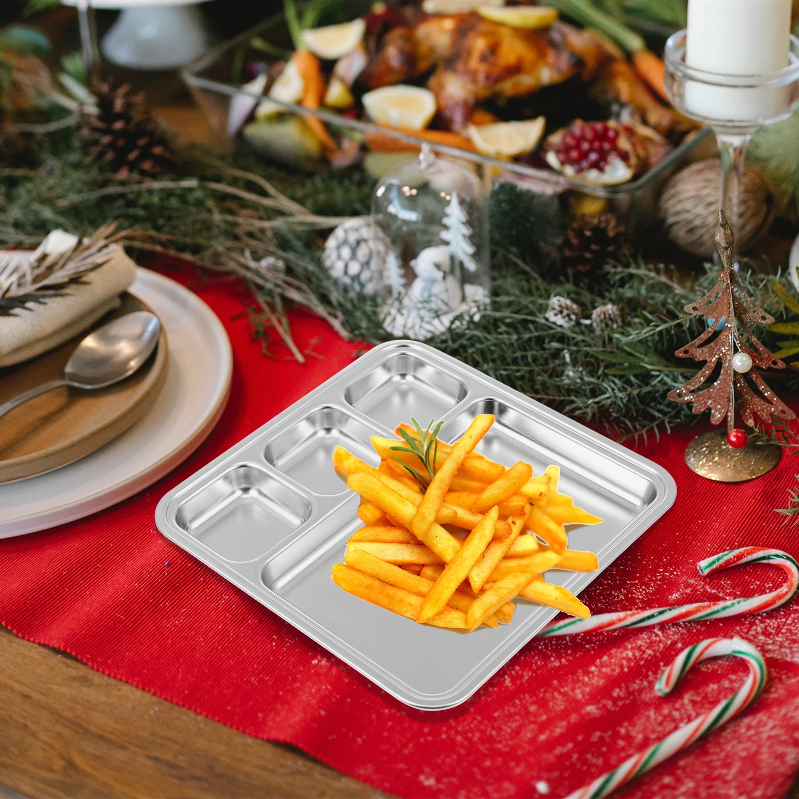 

Stainless Steel Seasoning Tray Divided Plates Food Serving Plate Healthy Material Camping Picnic Hiking Travel Silver