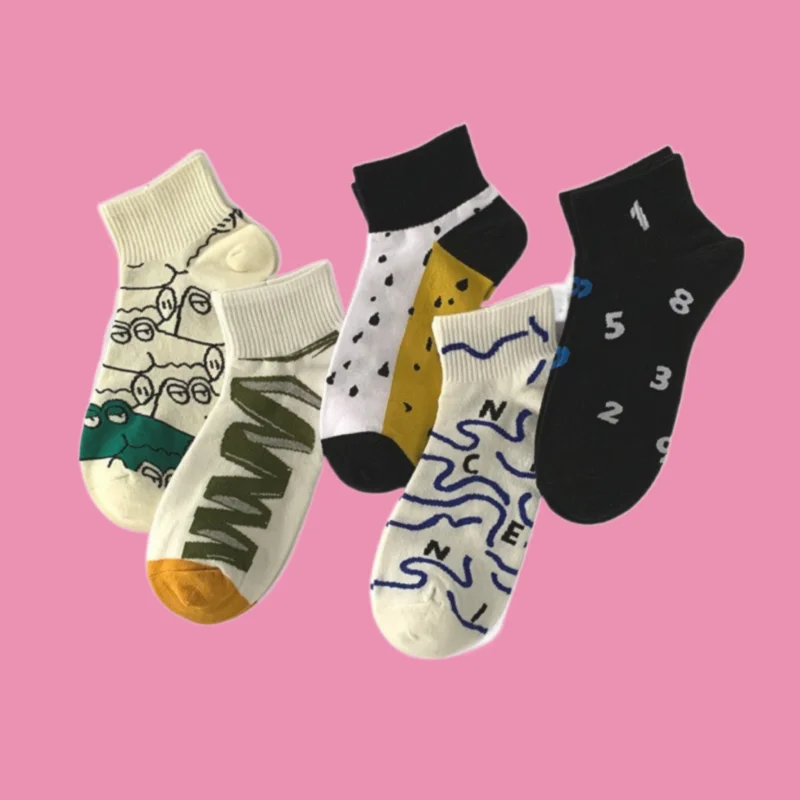 5/10 Pairs Summer Men's Breathable Trendy Fashion Socks Low-top Sports Socks Comfort Casual Student All-match Cartoon Socks