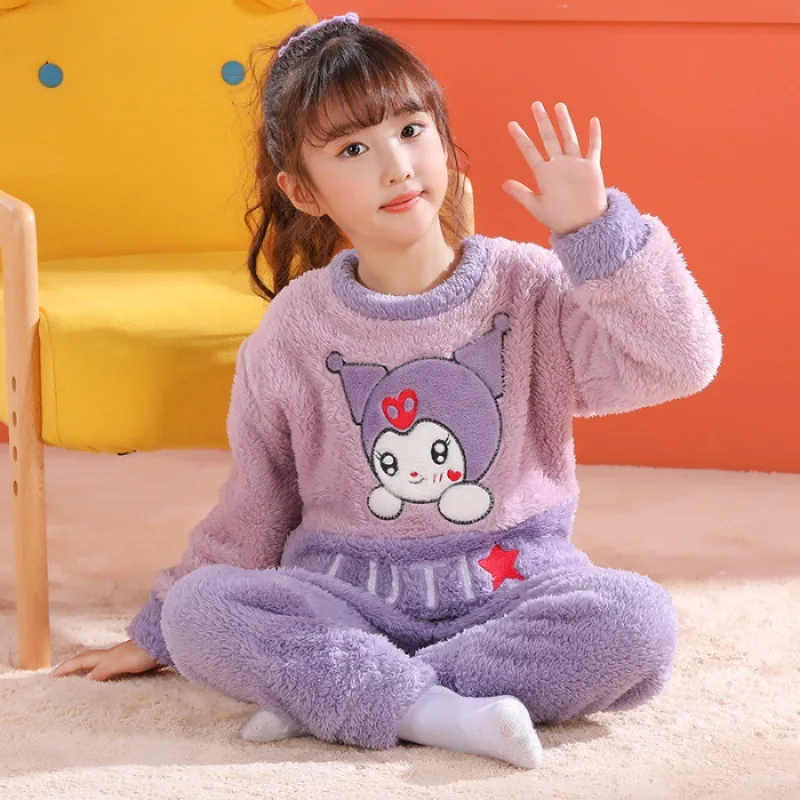 

New Pullover Autumn Winter Children Flannel Pajamas Kids Plush Girl Warm Fleece Clothes Suit Lovely Pyjamas Boy Nightwear