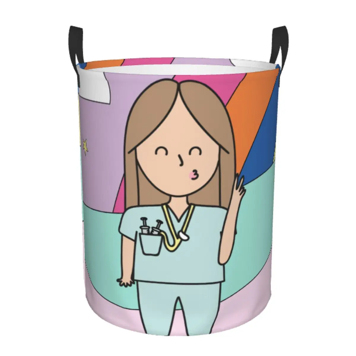 Custom Cartoon Doctor Nurse Printed Laundry Basket Foldable Large Capacity Clothes Storage Bin Baby Hamper