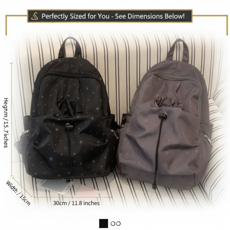 

Korean Ins Cartoon Star Printed Backpacks Women Waterproof Large Capacity Style Fashion School Bag For Teen Girls Daily Commute