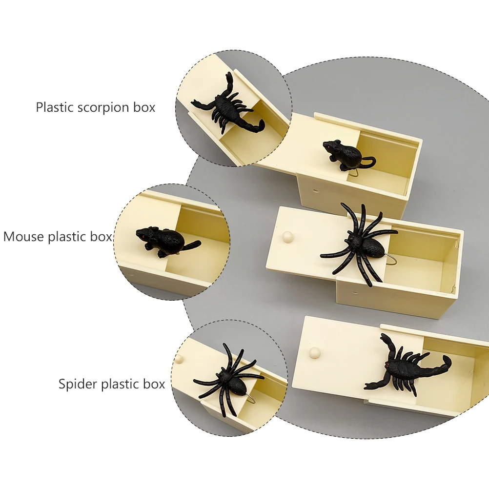 

3 Pcs Halloween Trick Toys Realistic Insects Scare Box Scary Spider Mouse Scorpion Set