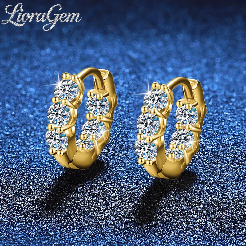 LioraGem Full-set  Moissanite 18K Gold Hoop Earrings, 1.2-carat D-color Moissanite Studs Ear Jewelry Platinum PT950 Stamp