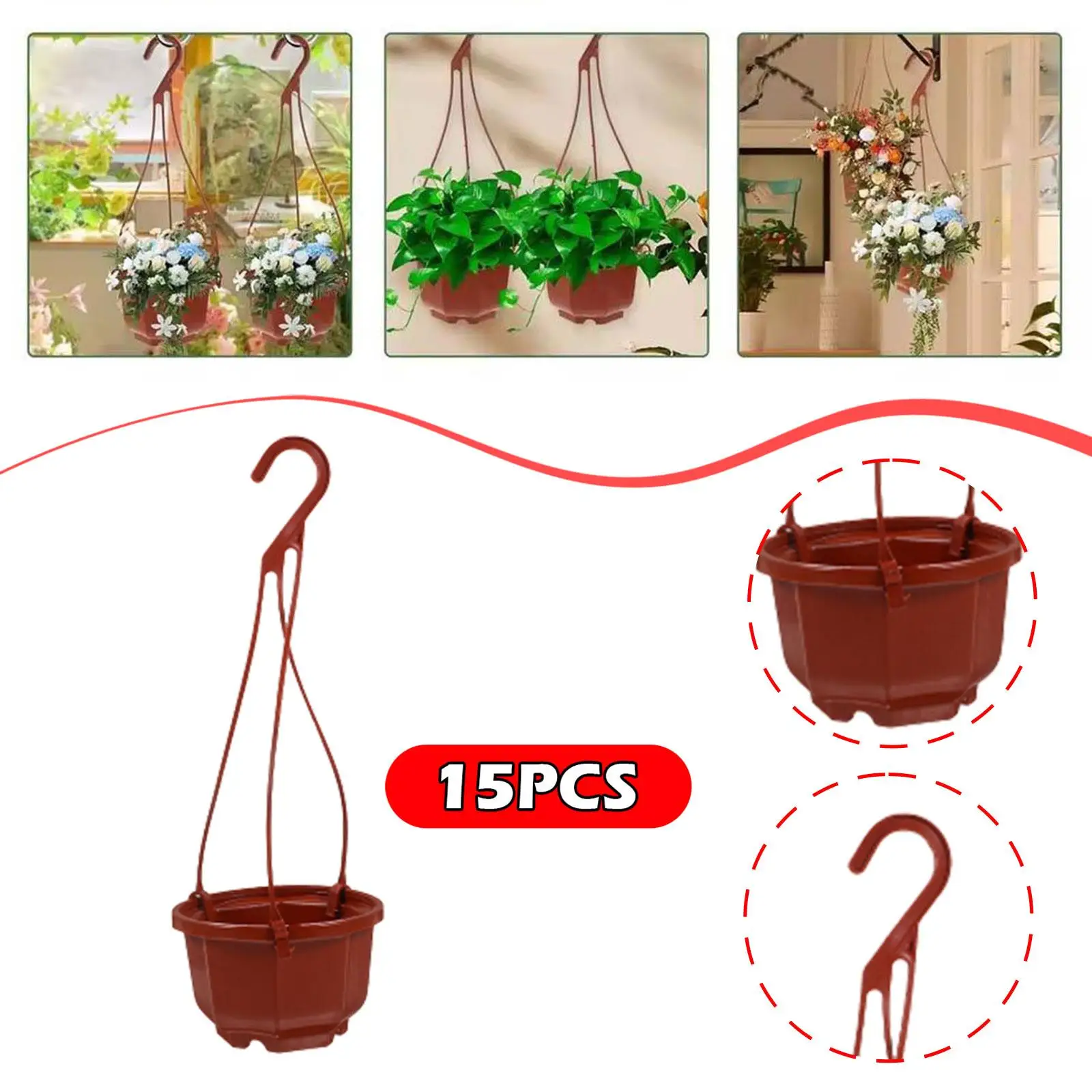 15 hanging planters with hooks and drainage for balcony and garden
