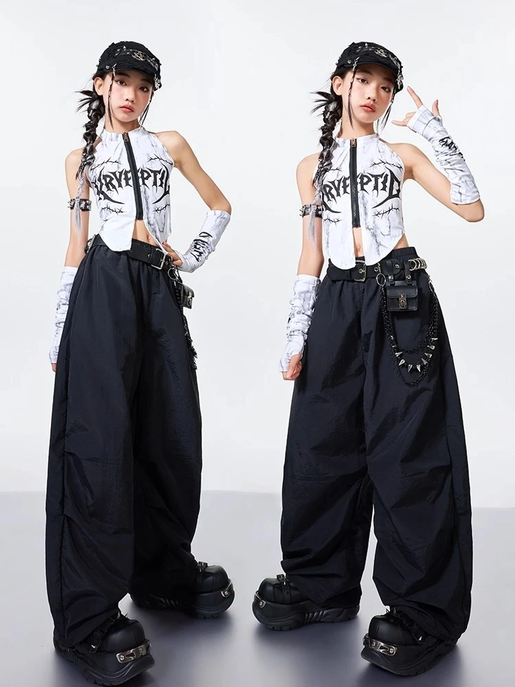 Children Hip Hop Dance Costumes For Girls Vest Black Pants Outfits Street Dance Wear Jazz Modern Dance Stage Clothing DQS20140