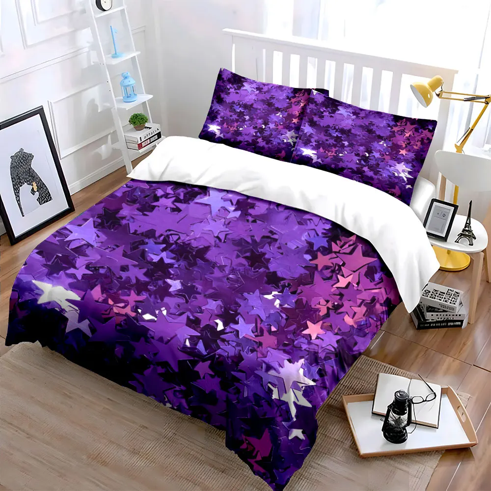 

Purple Star Confetti Party Decoration kid's and adults' bedroom decor, Exquisite three-piece bedding set gift