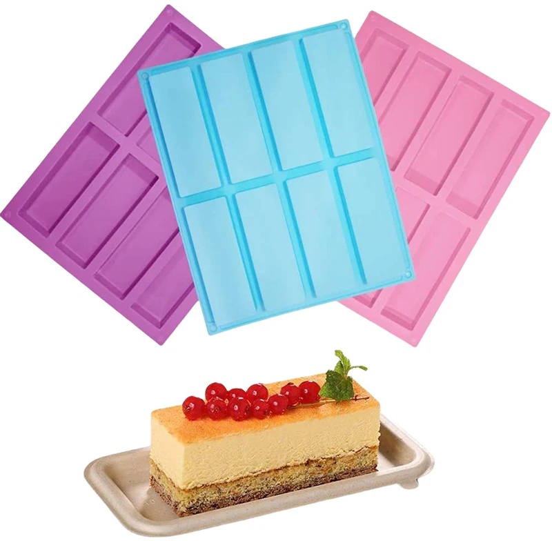 8 Cavity Rectangular Chocolate Cake Silicone Mould DIY Soap Ice Cube Energy Bar Mold DIY Kitchen Baking Mould Decoration Tools