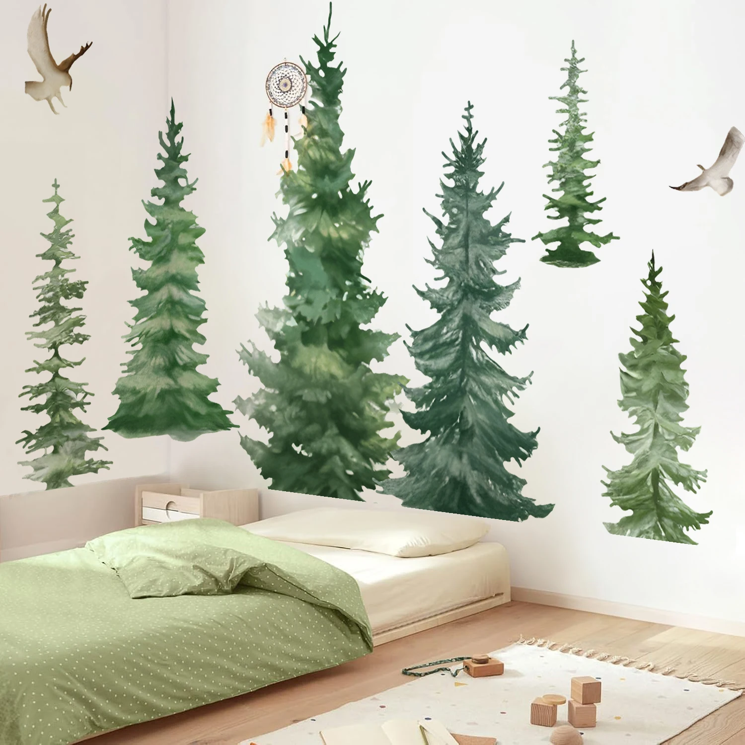 Aquarell Kiefern-Wandtattoos Waldbaum-Wandaufkleber Schlafzimmer Wohnzimmer Wanddekoration