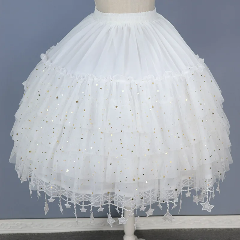 Rok Lolita Wanita Rok Potong Gaun Crinoline Tutu Mesh Cosplay Retro Star Moon