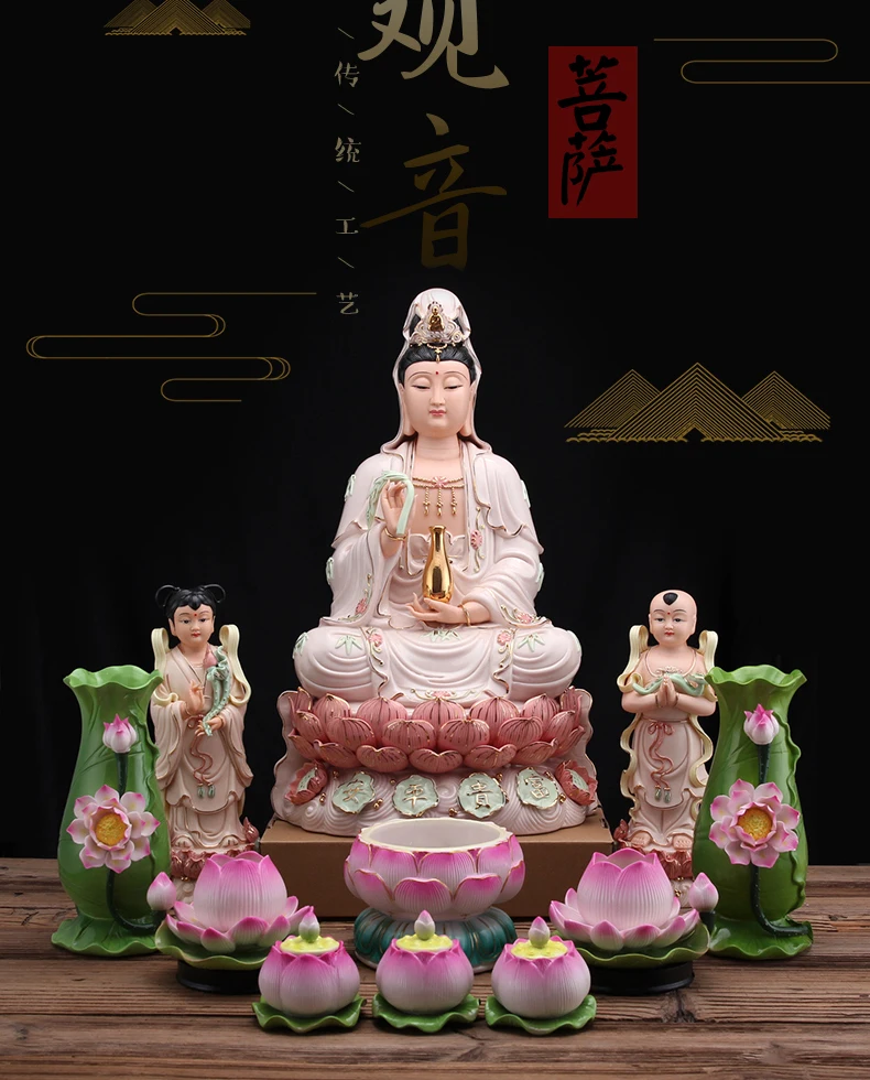 Wholesale Buddha figure 40CM Huge TOP efficacious HOME family Protection Talisman FENG SHUI GUANYIN Guanyin color Ceramic statue