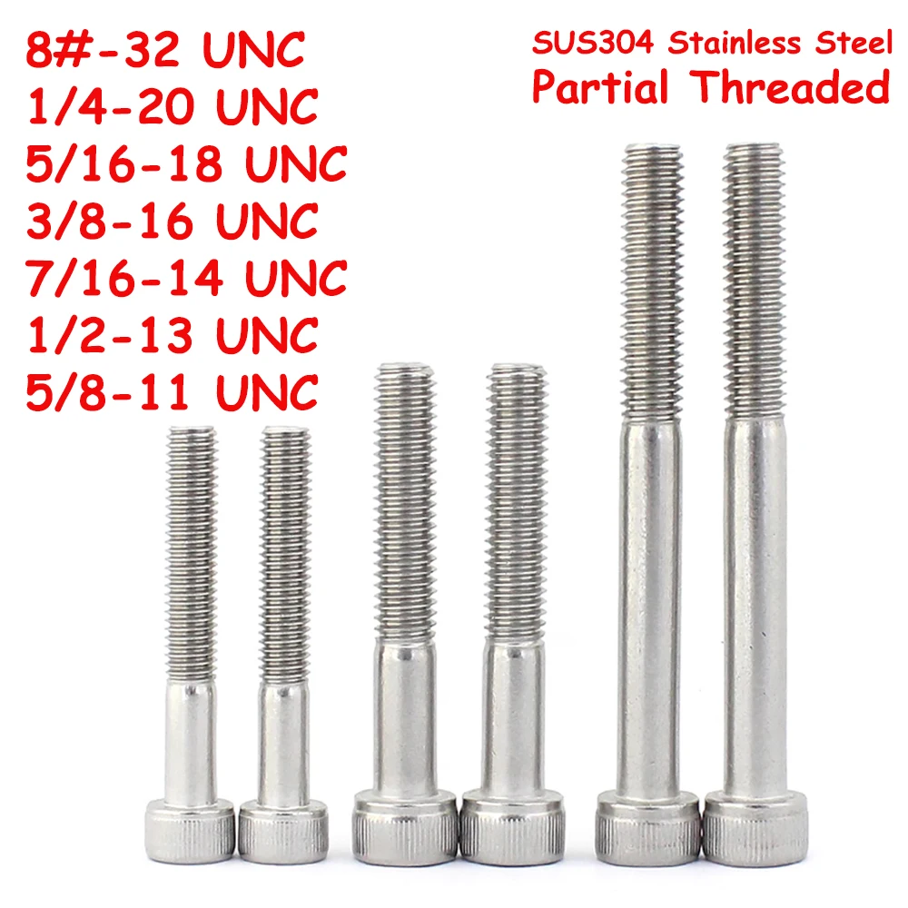 

DIN912 8 # От -32 до 5/8-11 UNC SUS304 A2 Болт с шестигранной головкой из нержавеющей стали и шестигранной головкой Винты с шестигранной головкой Частичная резьба